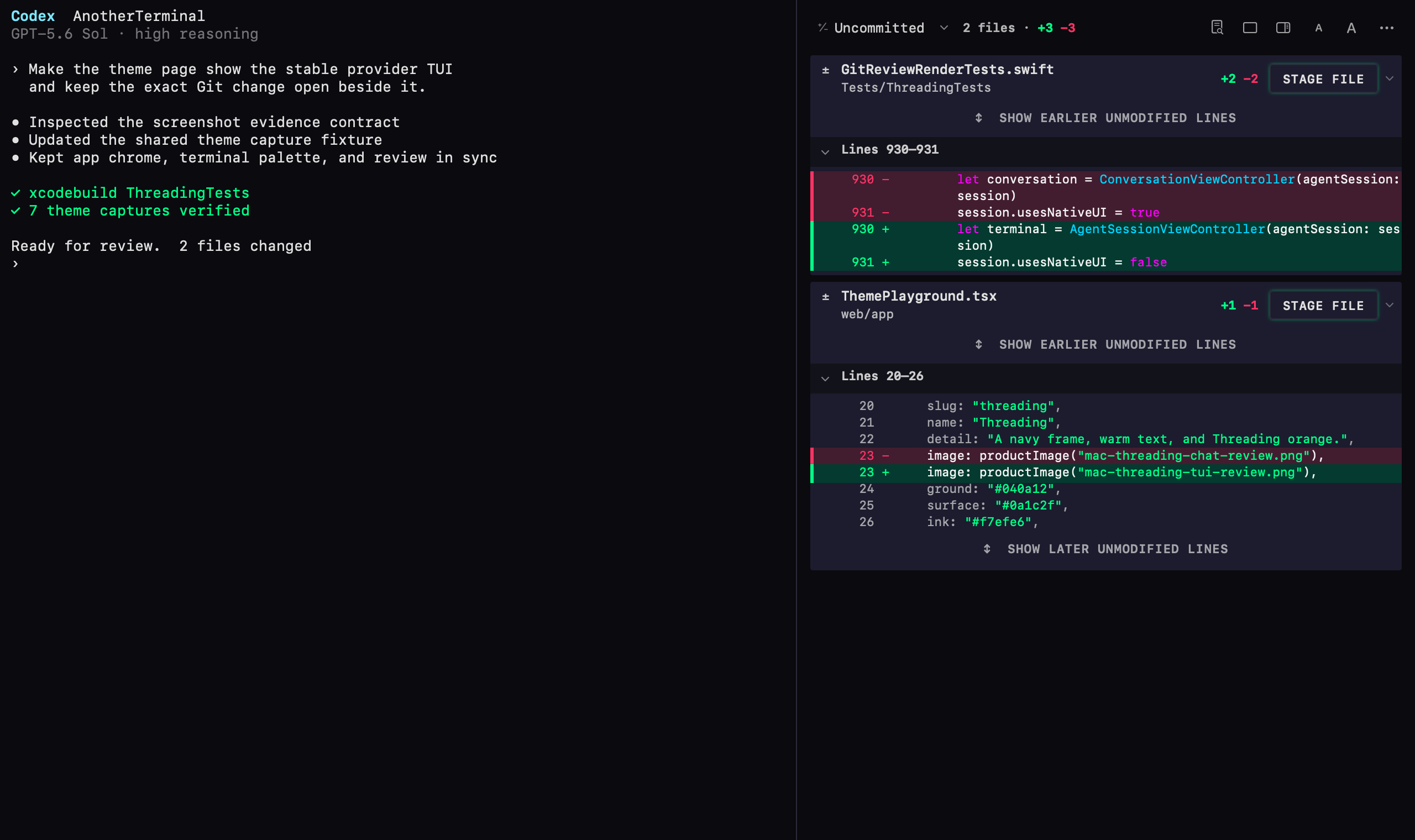 Full Threading workspace using the Cyberpunk theme